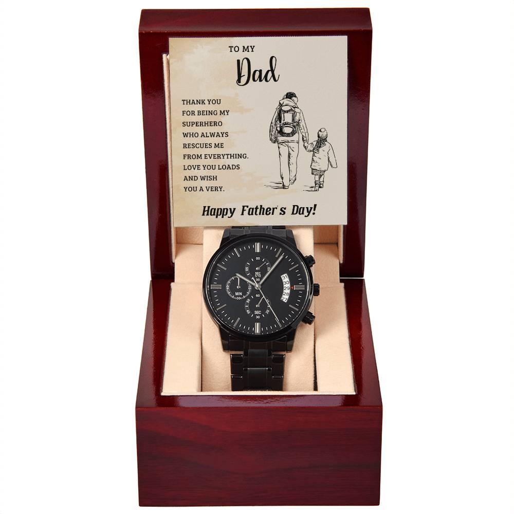 To My Dad My Superhero Black Chronograph Watch