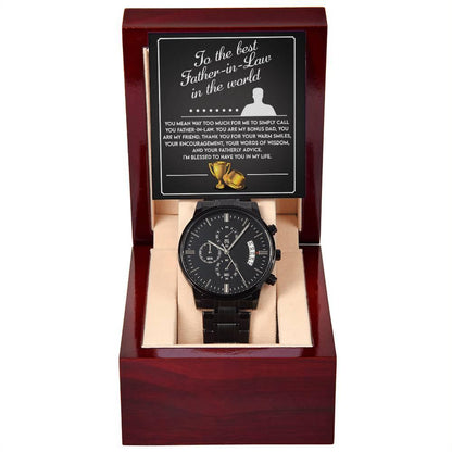 Gift for Father-In-Law My Bonus Dad My Best Friend Black Chronograph Watch