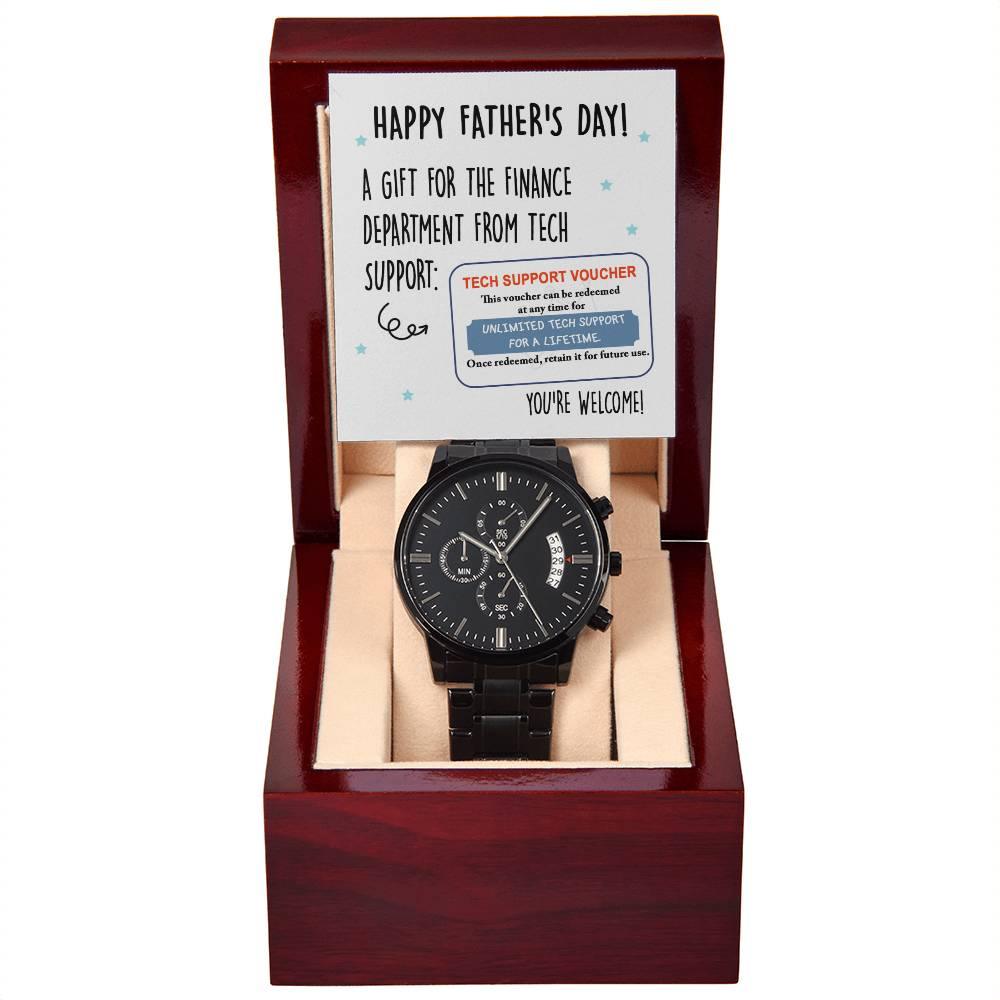 Dad Gift - Tech Support Voucher - Black Chronograph Watch