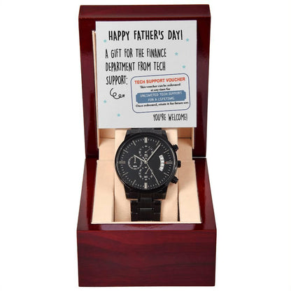 Dad Gift - Tech Support Voucher - Black Chronograph Watch