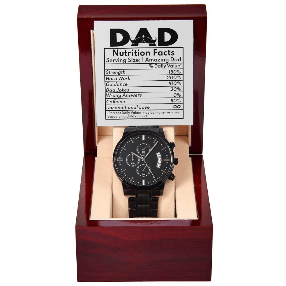 Dad Gift - Funny Nutrition Facts - Black Chronograph Watch