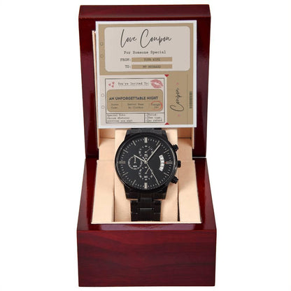 Husband Wedding Day Gift - Coupon Book - Black Chronograph Watch