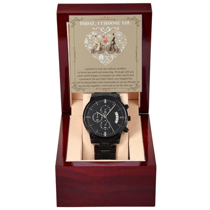 Husband Wedding Day Gift - I Choose You - Black Chronograph Watch