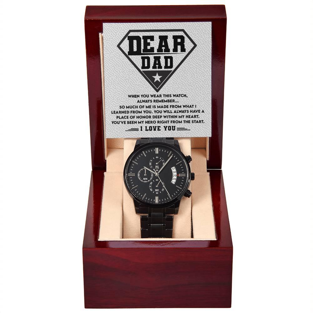 Dear Dad, You are my Hero Men's Black Chronograph Watch