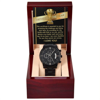 Father of the Year Black Chronograph Watch