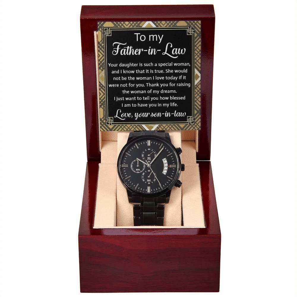 Gift for Father-In-Law - Your Daughter is a Special Woman From Son-in-law Black Chronograph Watch