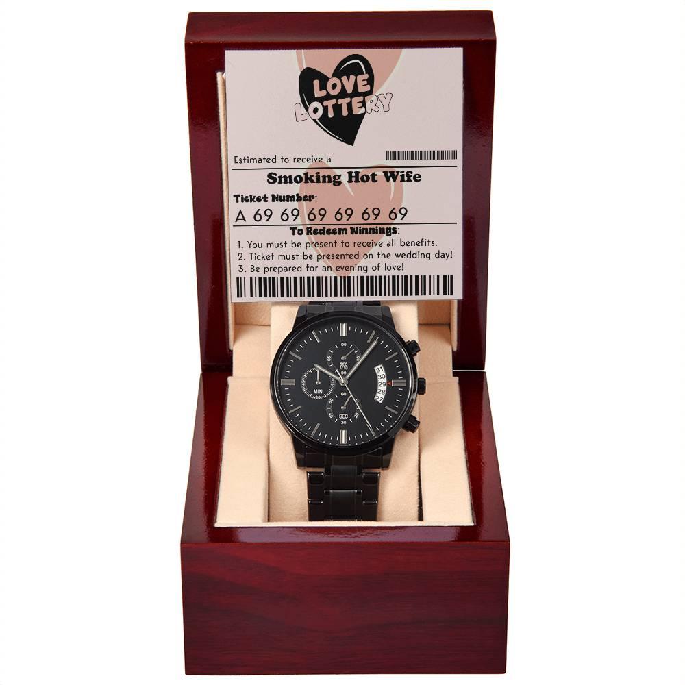 Husband Wedding Day Gift - Jackpot Winner - Black Chronograph Watch |  Mallard Moon Gift Shop