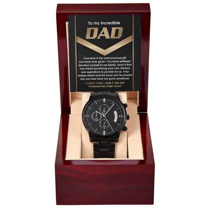 Gift for Dad Your Time Is A Precious Gift Black Chronograph Watch