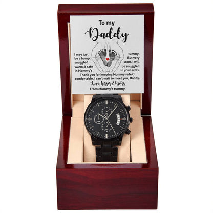 Gift for New Dad from the Baby Bump Black Chronograph Watch