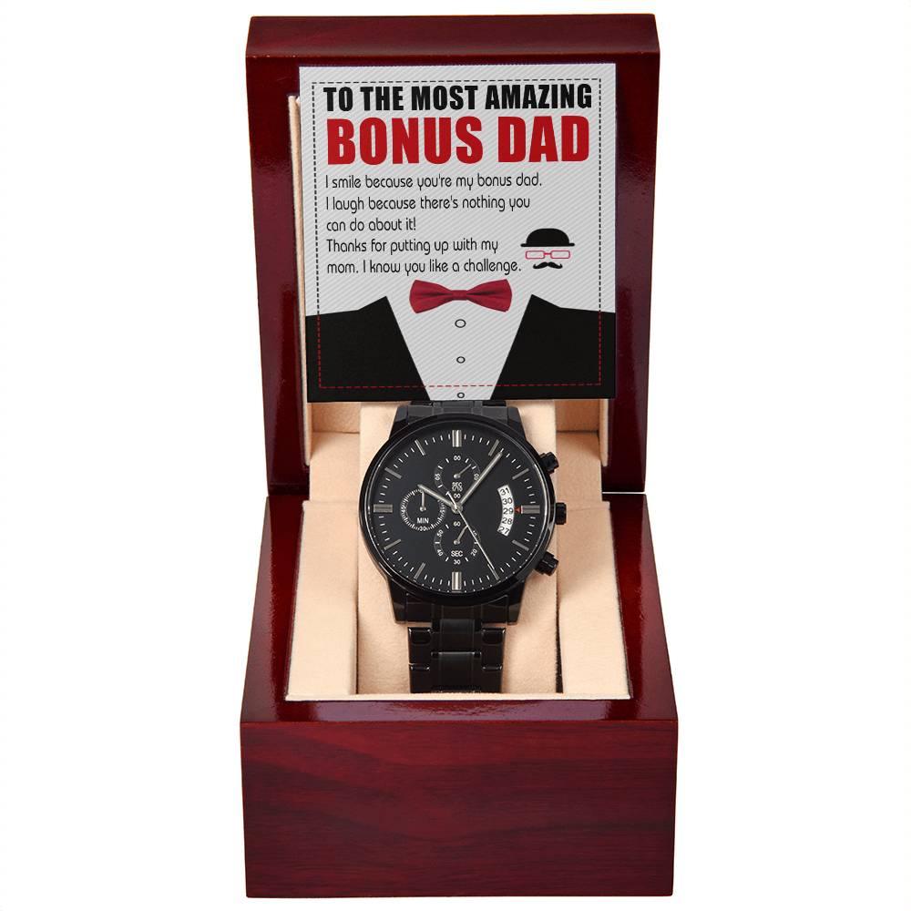 Bonus Dad Gift- I Know You Like A Challenge Black Chronograph Watch