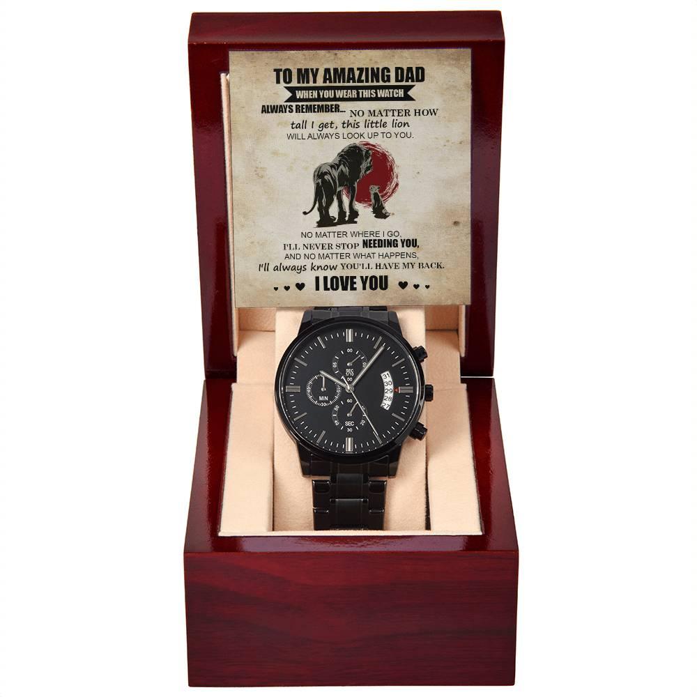 Dad Gift - This Little Lion Will Always Look Up to You - Black Chronograph Watch