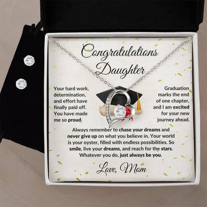 Daughter Graduation Gift Forever Love Heart Pendant Necklace and Earring Set