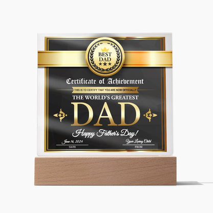 Certificate of Achievement for the World's Greatest Dad Personalized Acrylic Plaque