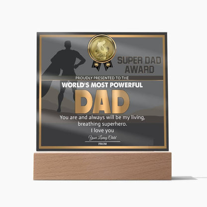 Super Dad Award World's Most Powerful Dad Personalized Acrylic Plaque