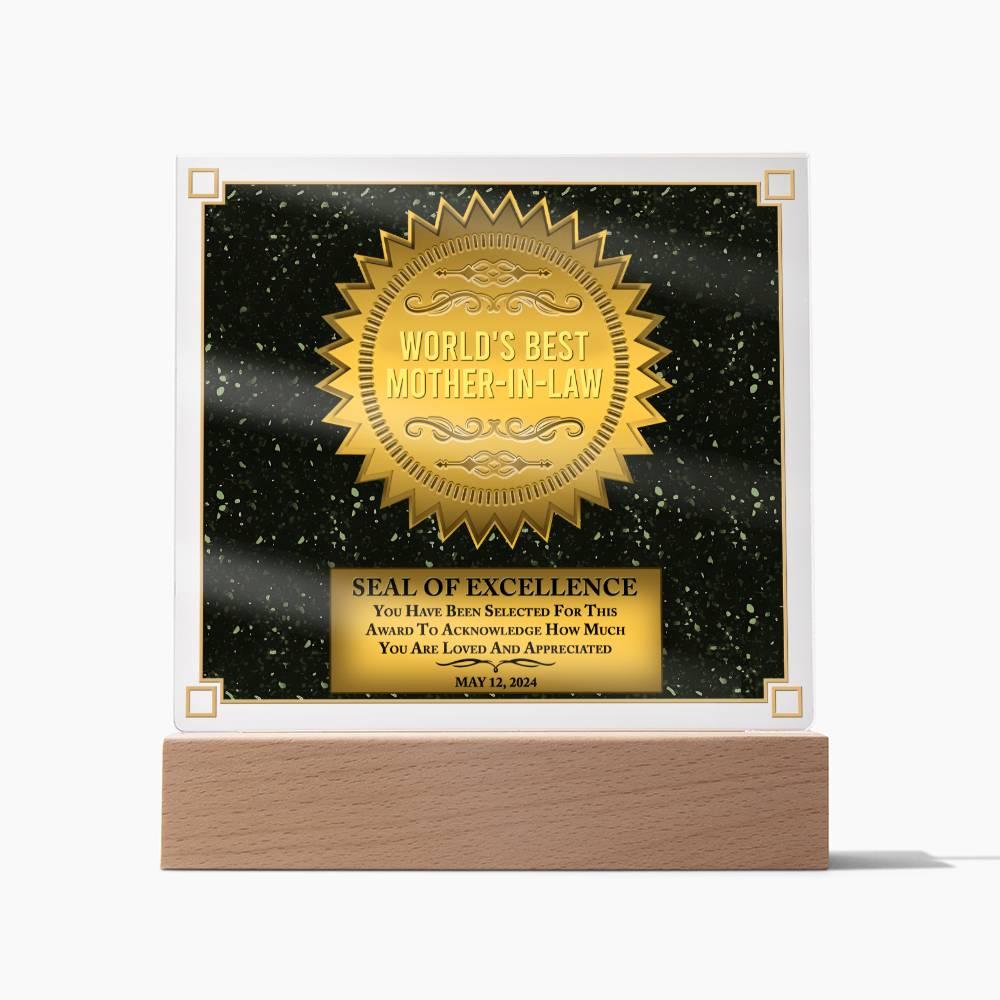 Mother-in-law Seal of Excellence Acrylic Plaque Mother's Day Gift