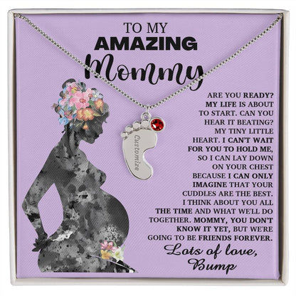 To My Amazing Mommy Lots of Love from the Bump Pregnancy Gift Engraved Name Baby Feet Charn Necklace with Birthstone