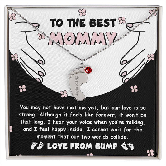 Best Mommy Pregnancy Gift Love from the Bump Engraved Name Baby Feet Pendant Necklace with Birthstone