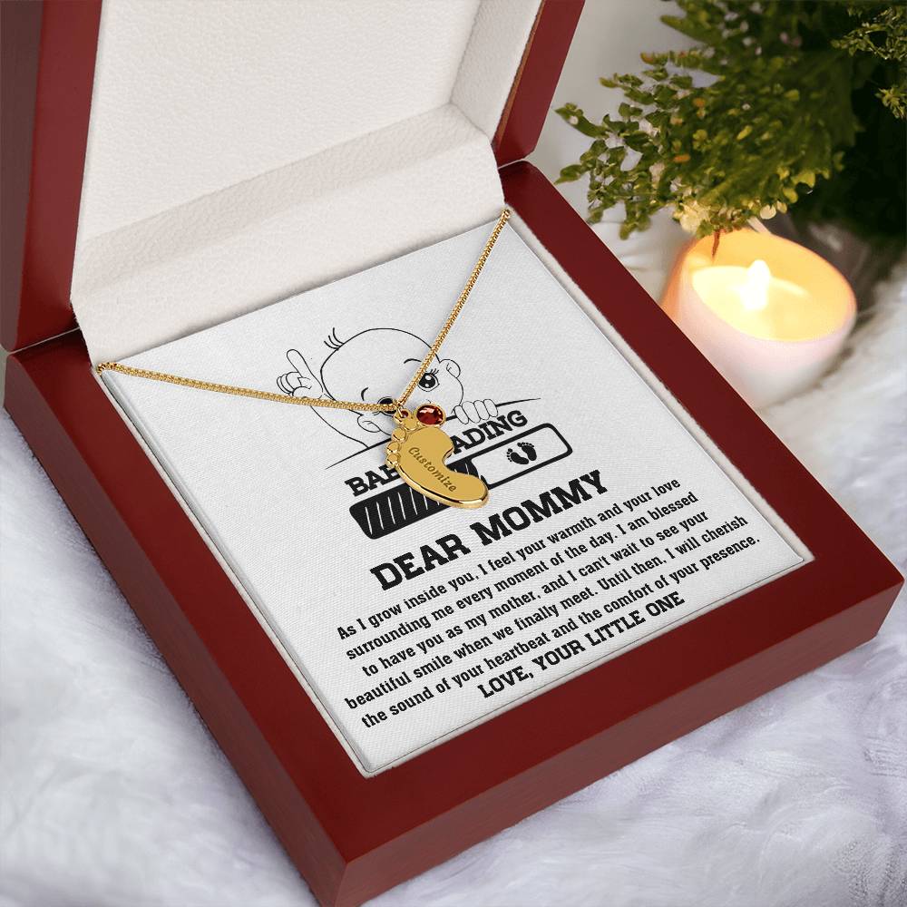 Dear Mommy Your Little One Can't Wait to See your Smile Engraved Name Baby Feet Pendant Necklace with Birthstone