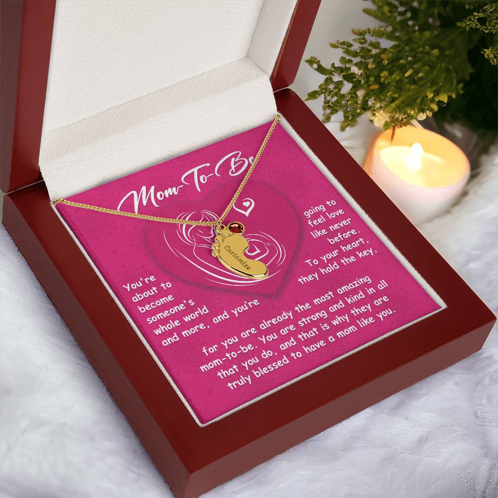 Gift for Mom-to-be Engraved Name Baby Feet Pendant Necklace with Birthstone