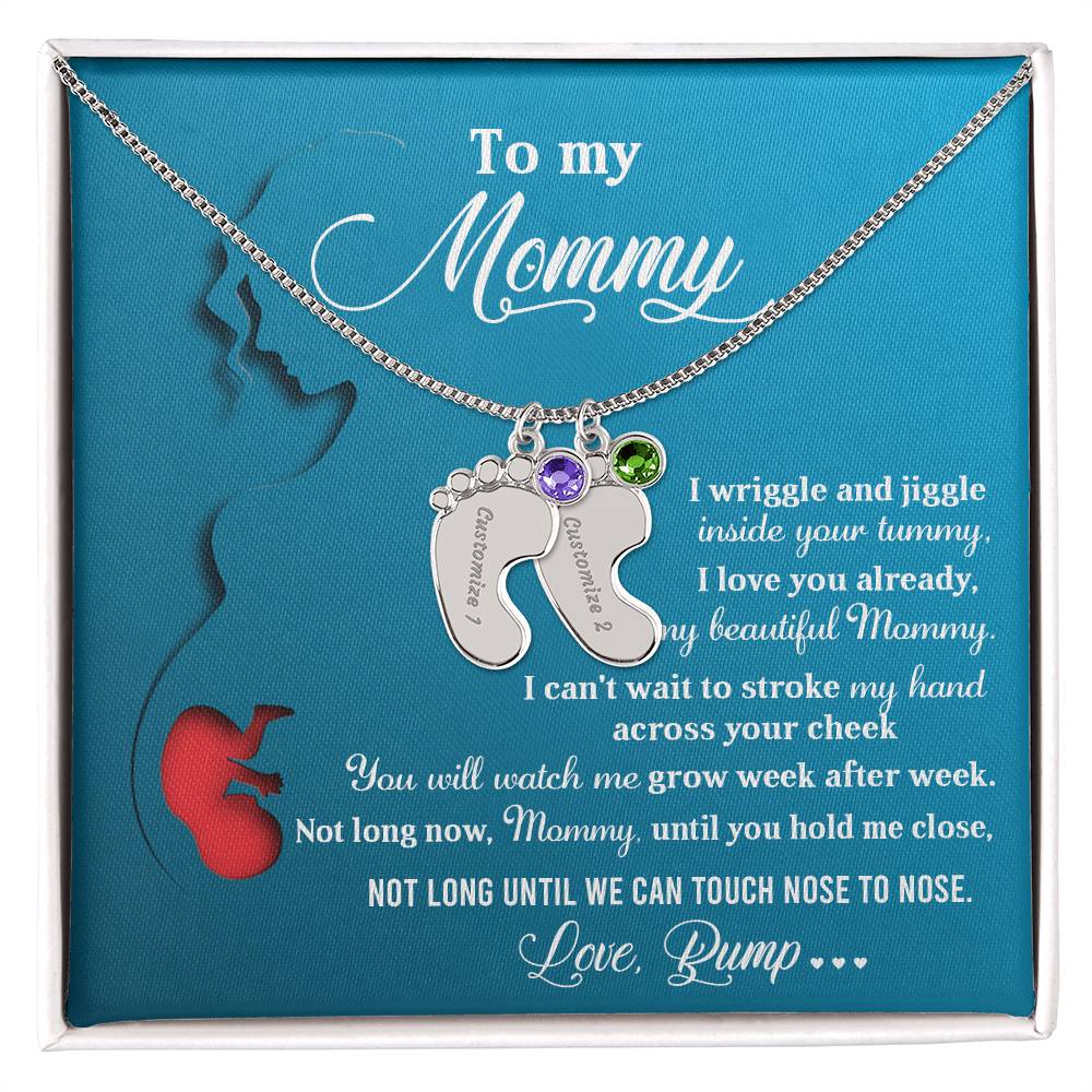 New Mom Gift Not Long Now Until You Can Hold Me Close Baby Feet Engraved Name Charm Necklace with Birthstone