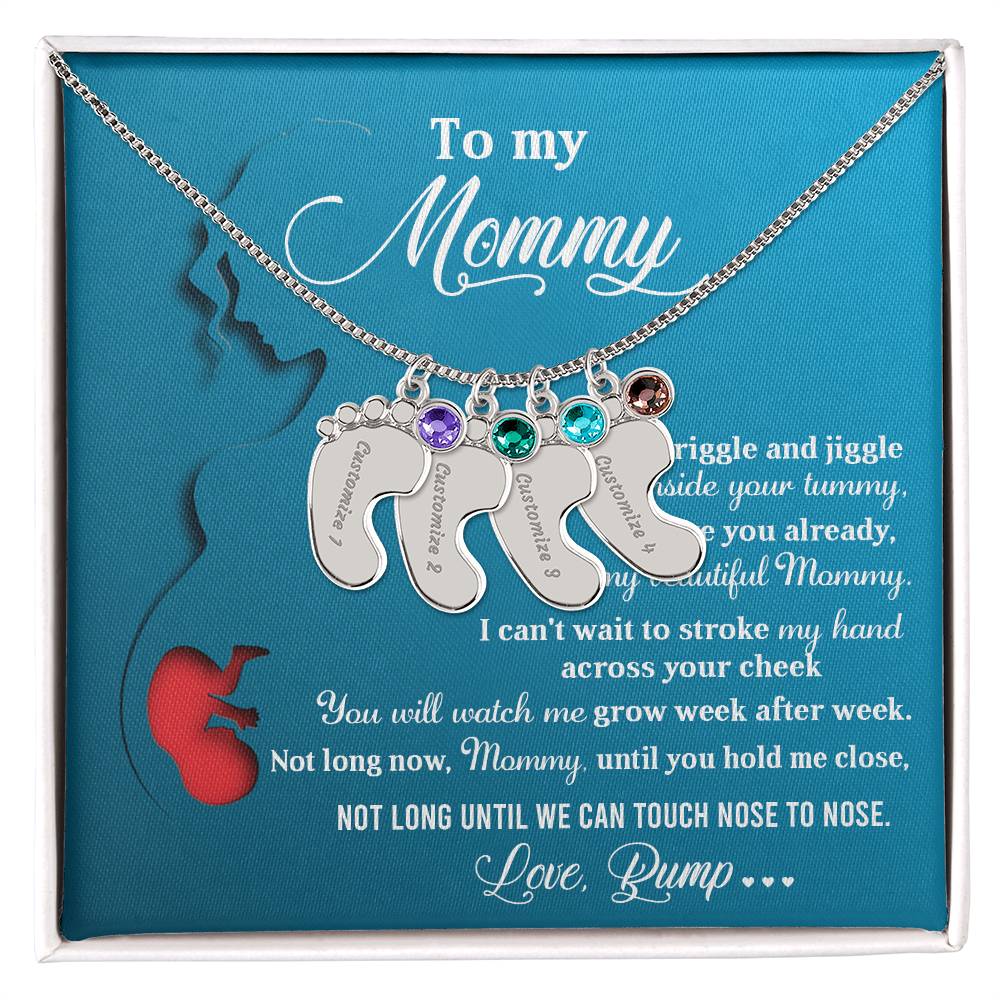 New Mom Gift Not Long Now Until You Can Hold Me Close Baby Feet Engraved Name Charm Necklace with Birthstone