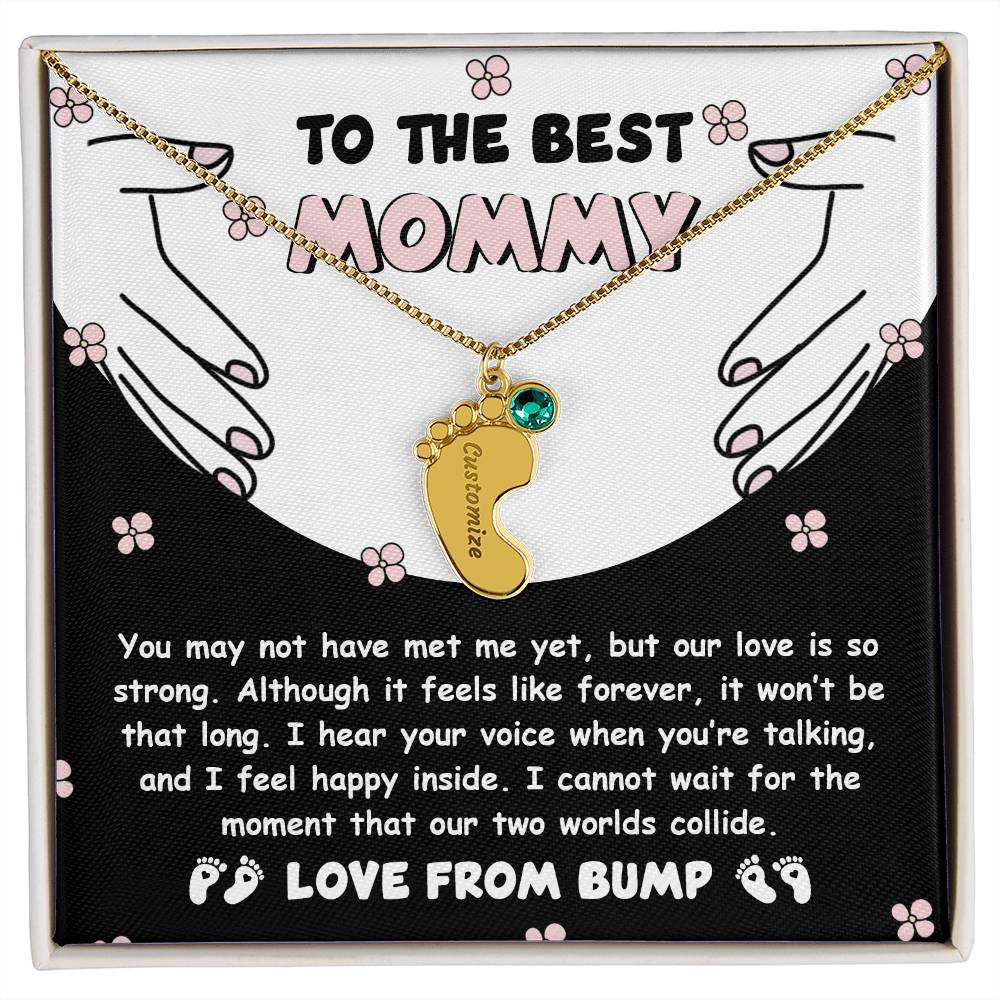 Best Mommy Pregnancy Gift Love from the Bump Engraved Name Baby Feet Pendant Necklace with Birthstone