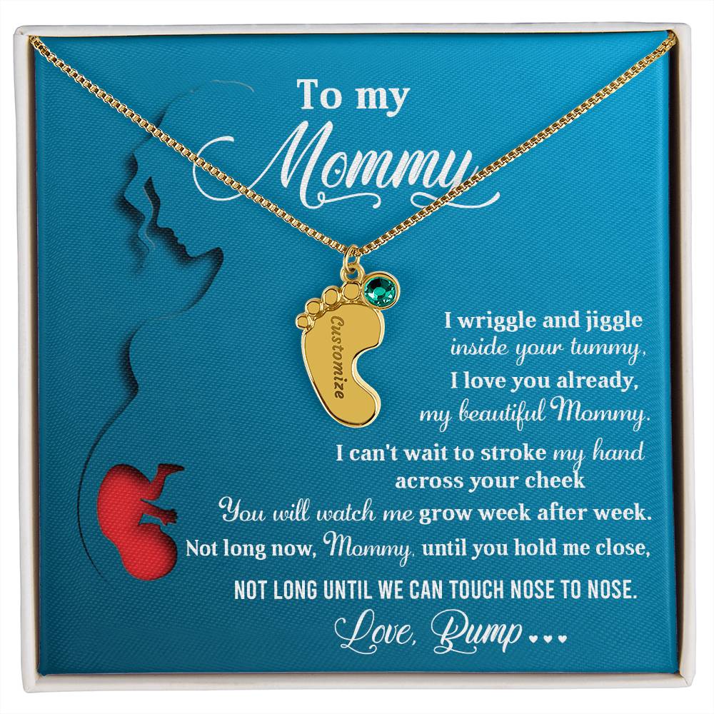 New Mom Gift Not Long Now Until You Can Hold Me Close Baby Feet Engraved Name Charm Necklace with Birthstone