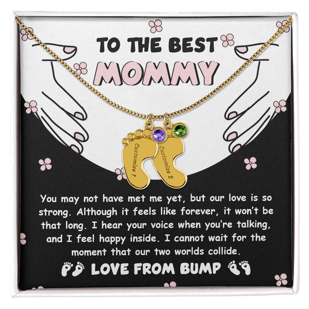 Best Mommy Pregnancy Gift Love from the Bump Engraved Name Baby Feet Pendant Necklace with Birthstone