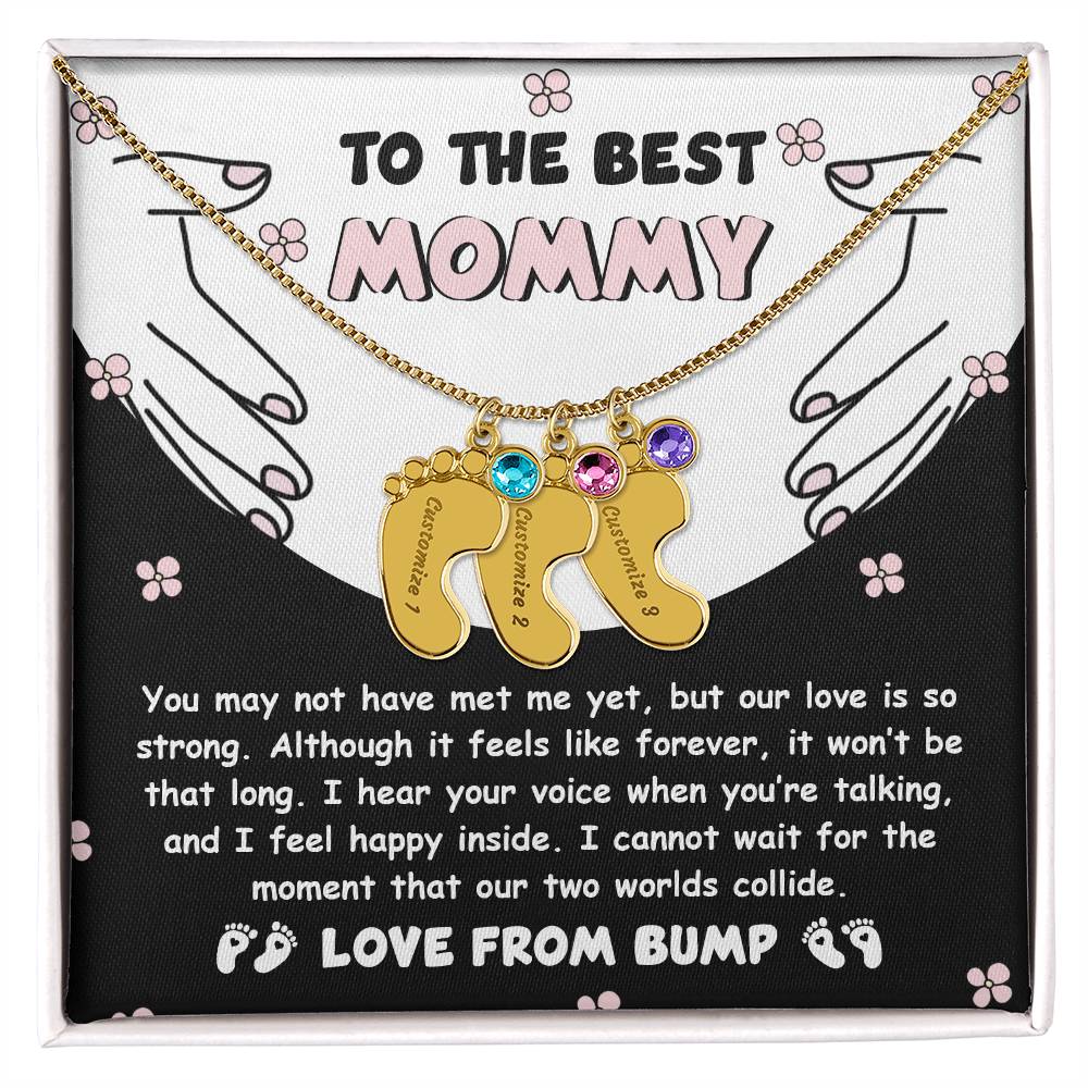 Best Mommy Pregnancy Gift Love from the Bump Engraved Name Baby Feet Pendant Necklace with Birthstone