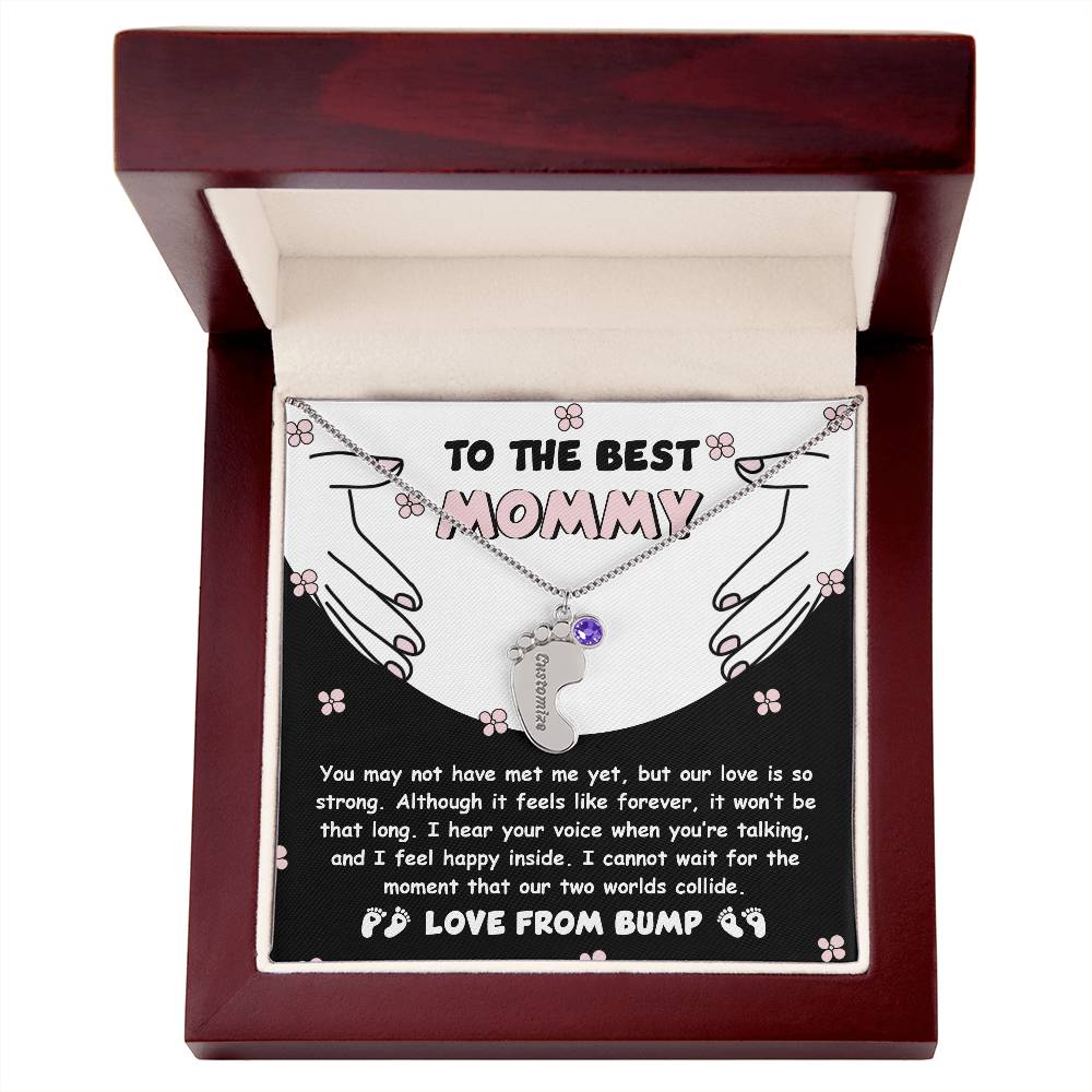 Best Mommy Pregnancy Gift Love from the Bump Engraved Name Baby Feet Pendant Necklace with Birthstone