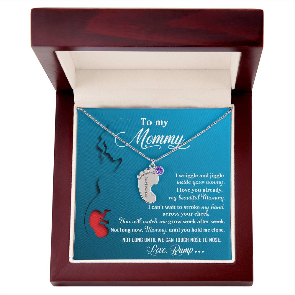 New Mom Gift Not Long Now Until You Can Hold Me Close Baby Feet Engraved Name Charm Necklace with Birthstone