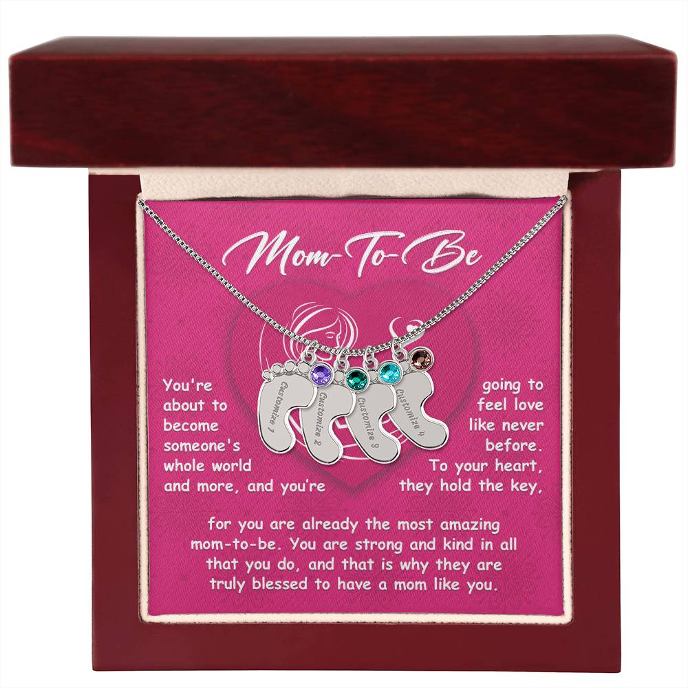 Gift for Mom-to-be Engraved Name Baby Feet Pendant Necklace with Birthstone