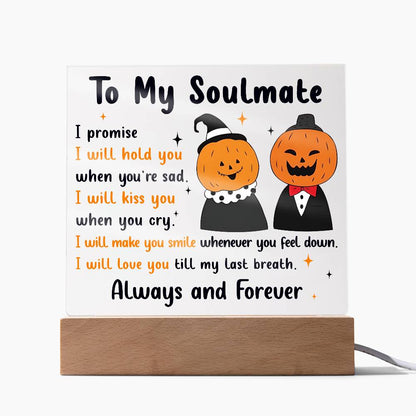 Soulmate - Love You Til My Last Breath Halloween Pumpkin with LED Lighted Wooden Base