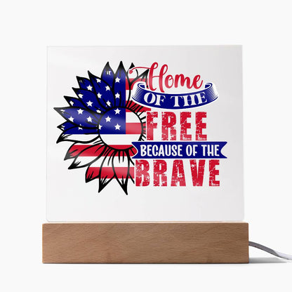 Patriotic Sunflower Home of the Free Because of the Brave Acrylic Plaque