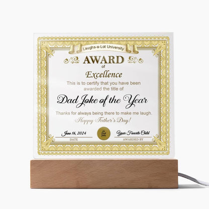 Gift for Dad Award of Excellence for Dad Joke of the Year Personalized Acrylic Plaque