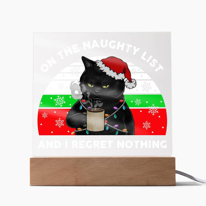 Christmas Santa's Naughty List Acrylic Square Plaque with LED Wooden Base