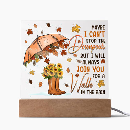 Best Friend Join You for a Walk in the Rain Acrylic Square Plaque with LED Wood Base