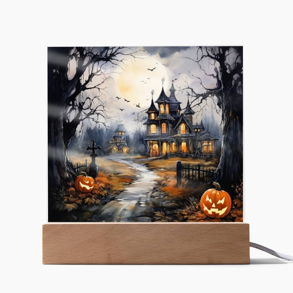 All Hallow's Haunt: Spooky Mansion Display Acrylic Plaque