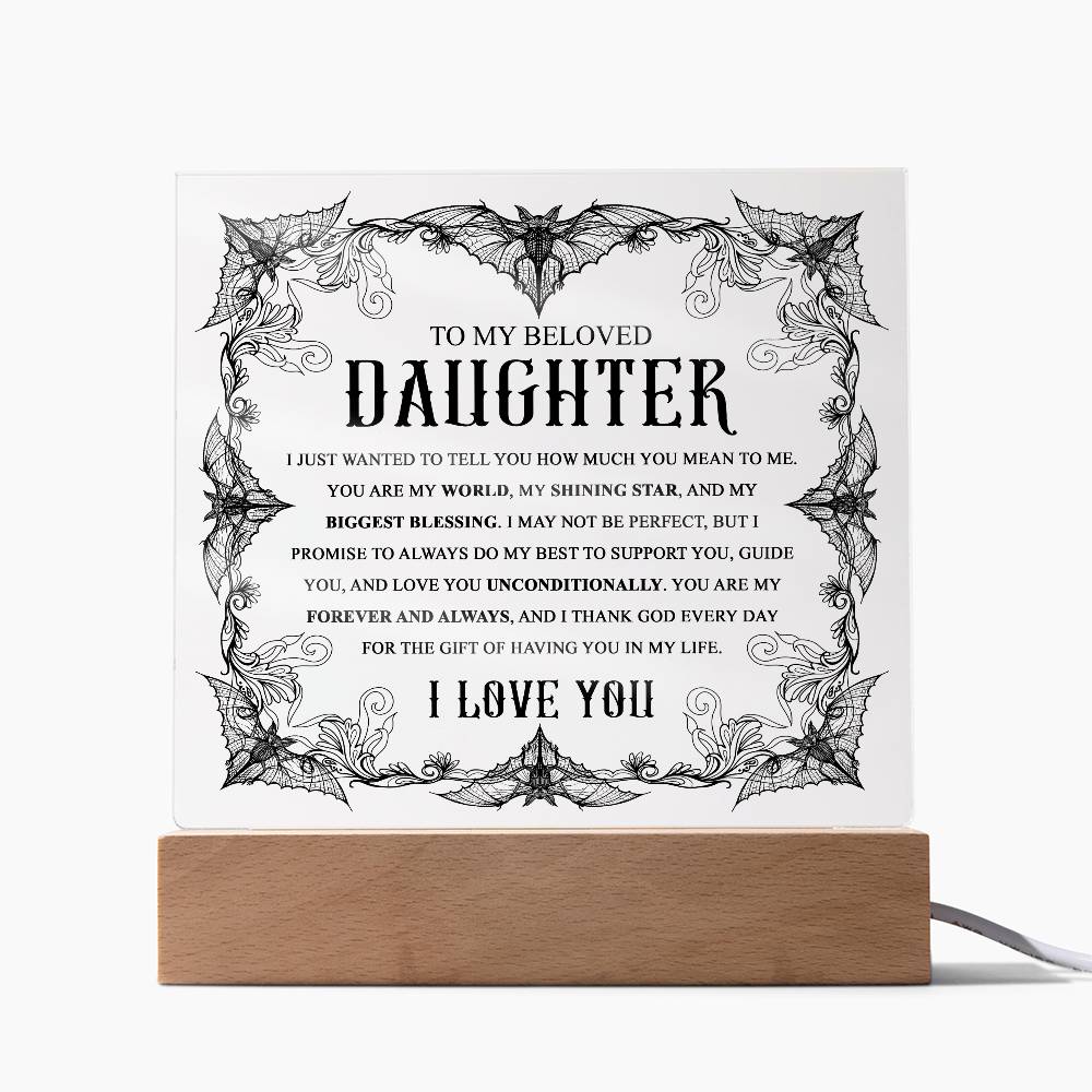 Daughter - Biggest Blessing Halloween Acrylic Square Plaque with LED Wooden Base