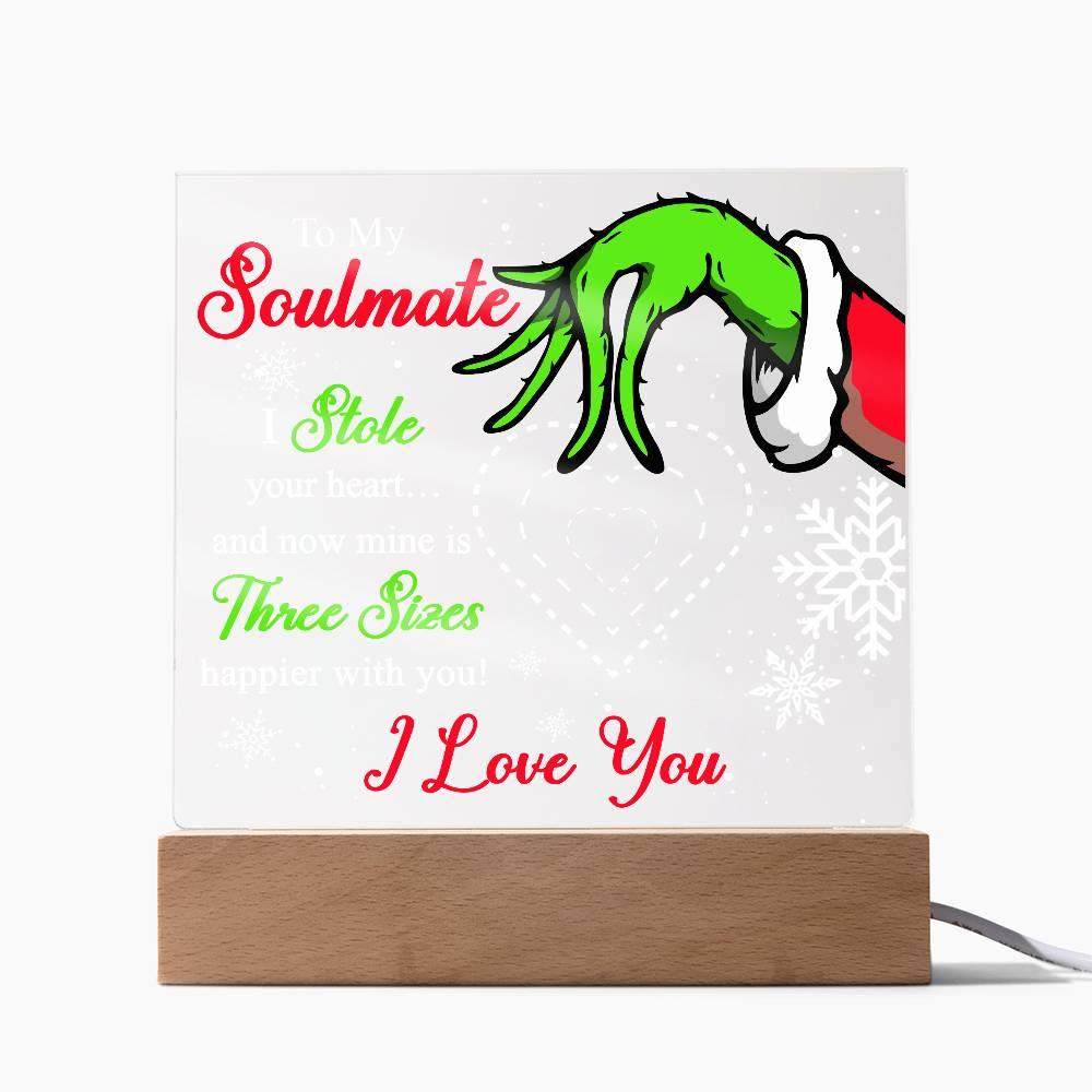 Soulmate Gift - Stole My Heart - Christmas Acrylic Plaque with Lighted LED wooden Base