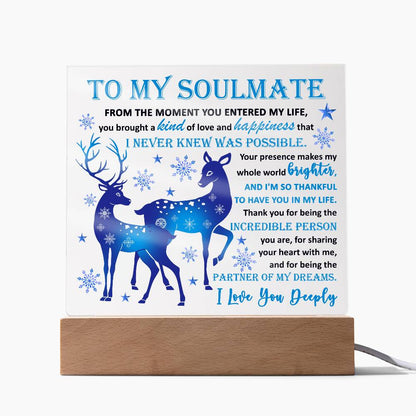 Soulmate - Partner Of Dreams Acrylic Plaque with LED Lighted Wooden Base