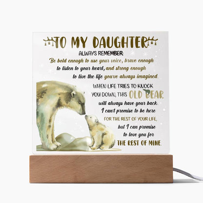 Daughter - This Old Bear Acrylic Square Plaque with LED Wooden Base