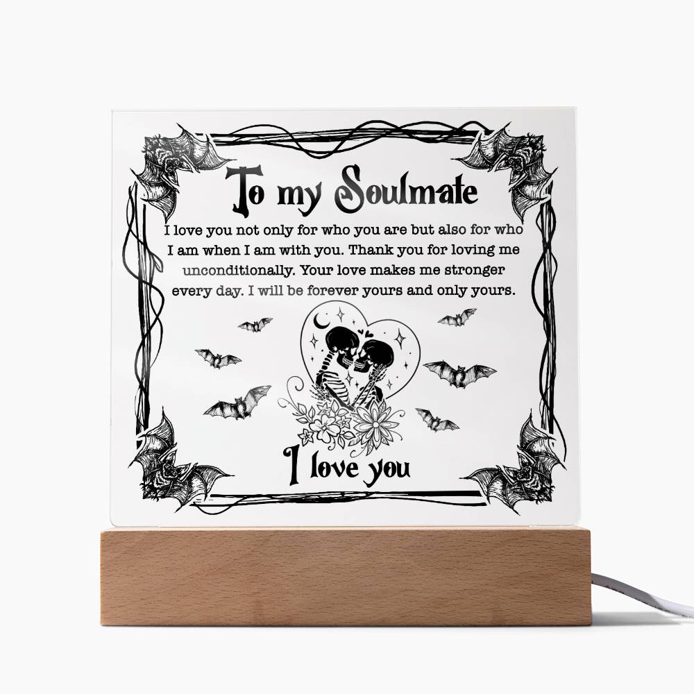 Soulmate - Forever Yours - Halloween Acrylic Square Plaque with LED Wooden Base