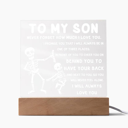 Son - Never Feel Alone Halloween Acrylic Square Plaque with LED Wooden Base