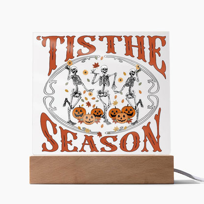 Halloween Decor - Tis The Season Acrylic Square Plaque with LED Wooden Base