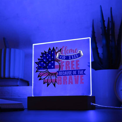 Patriotic Sunflower Home of the Free Because of the Brave Acrylic Plaque