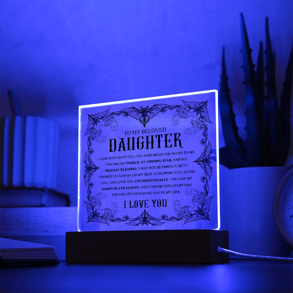 Daughter - Biggest Blessing Halloween Acrylic Square Plaque with LED Wooden Base