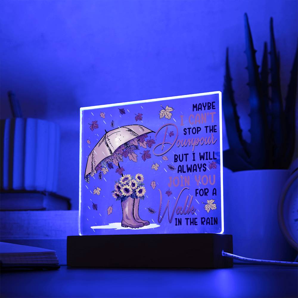 Best Friend Join You for a Walk in the Rain Acrylic Square Plaque with LED Wood Base