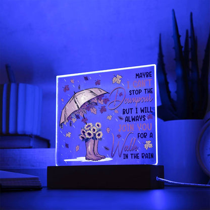 Best Friend Join You for a Walk in the Rain Acrylic Square Plaque with LED Wood Base