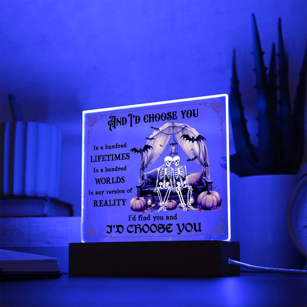 Halloween Decor - I Choose You Acrylic Square Plaque with LED Wooden Base